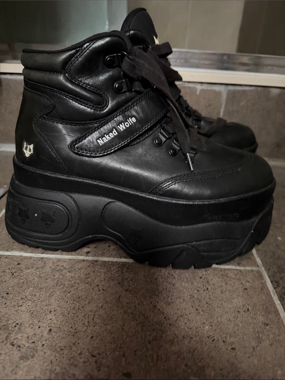 Naked Wolfe Black Chunky Platform Hiker Boots